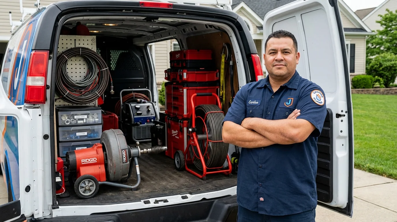Professional drain cleaning equipment and Johns Plumbing LLC plumber in Mason
