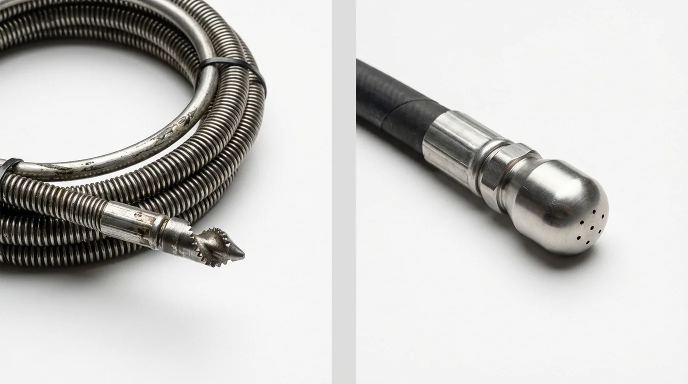 Drain snake cable and hydro jetting nozzle used for drain cleaning in Mason, MI