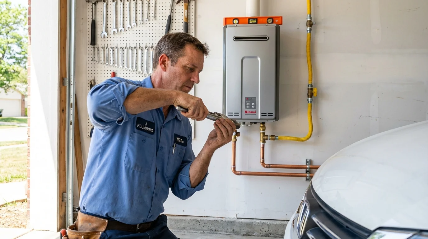 Tankless water heater installation by a Johns Plumbing LLC plumber in Mason